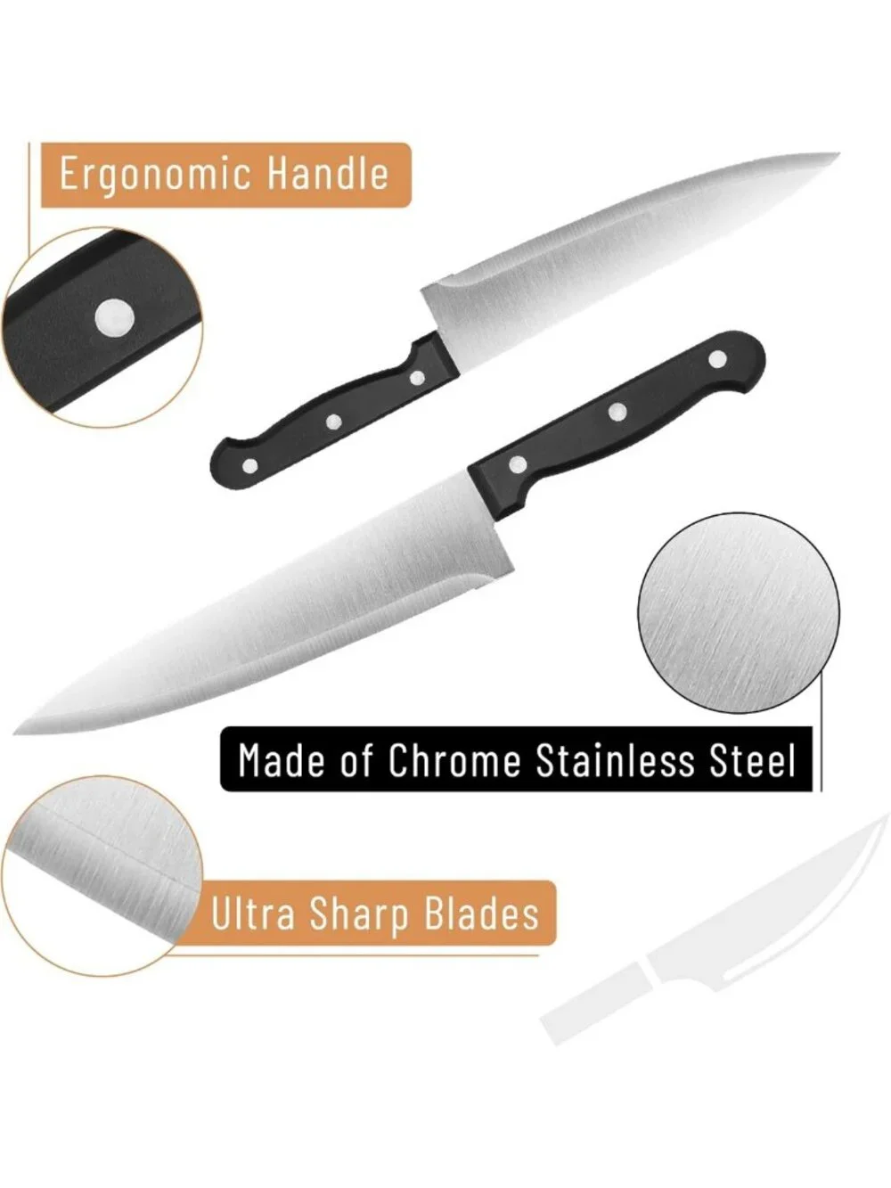 14-Piece Stainless Steel Kitchen Knife Set with Block & Sharpener - Durable